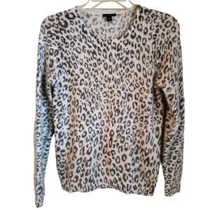 Ann Taylor Sweater Women's Sz SP Black White Leopard Print Rabbit Hair Pullover